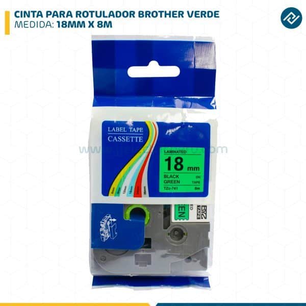 CINTA PARA ROTULADOR BROTHER 18MM X 8M VERDE
