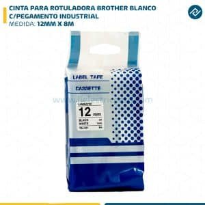 CINTA PARA ROTULADORA BROTHER 12MM X 8M BLANCO C/PEGAMENTO INDUSTRIAL