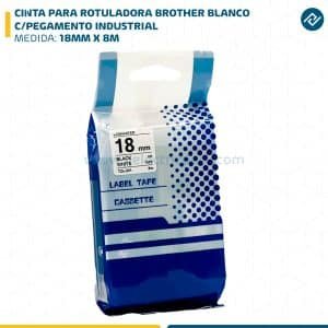 CINTA PARA ROTULADORA BROTHER 18MM X 8M BLANCO C/PEGAMENTO INDUSTRIAL