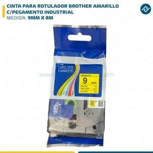 CINTA PARA ROTULADOR BROTHER 9MM X 8M AMARILLO C/PEGAMENTO INDUSTRIAL