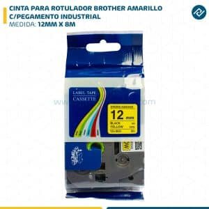 CINTA PARA ROTULADOR BROTHER 12MM X 8M AMARILLO C/PEGAMENTO INDUSTRIAL