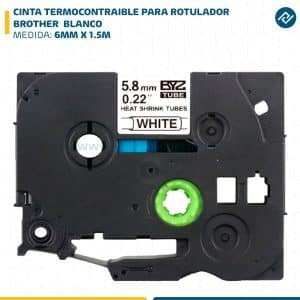 CINTA TERMOCONTRAIBLE PARA ROTULADOR BROTHER 6MM X 1.5M BLANCO