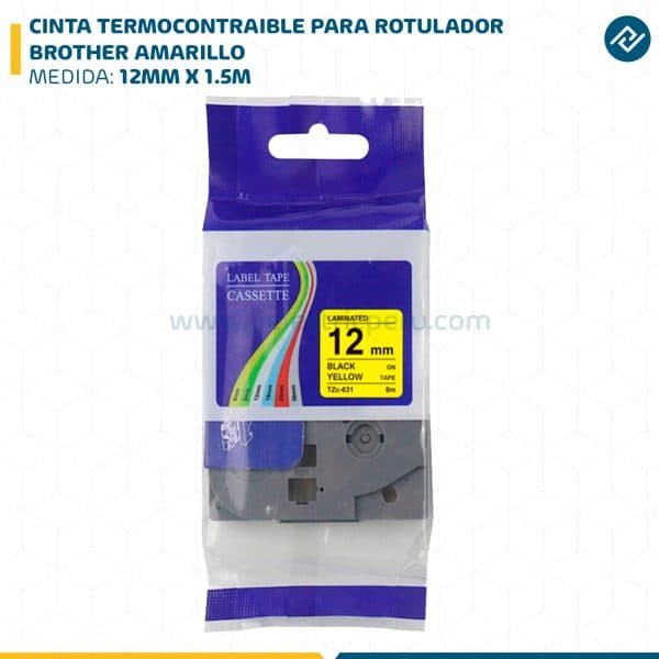 CINTA TERMOCONTRAIBLE PARA ROTULADOR BROTHER 12MM X 1.5M AMARILLO