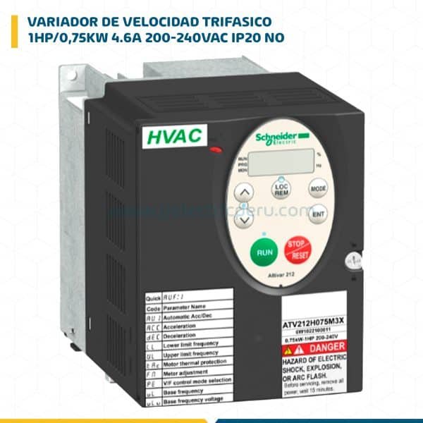 VARIADOR DE VELOCIDAD TRIF.1HP/0,75KW 4.6A 200-240VAC IP20 NO ATV212H075M3X