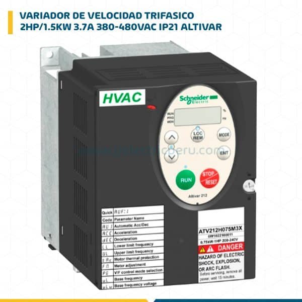 VARIADOR DE VELOCIDAD TRIF.2HP/1.5KW 3.7A 380-480VAC IP21 ALTIVAR ATV212HU15N4