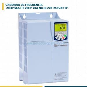 VARIADOR FRECUENCIA 20HP 56A HD 25HP 70A ND IN 220-240VAC 3F/ OUT 3F 0-220VAC. C/TRANS. DE FRENADO SIN MODULO PLUG-IN CFW500E56P0T2DB20H00G2