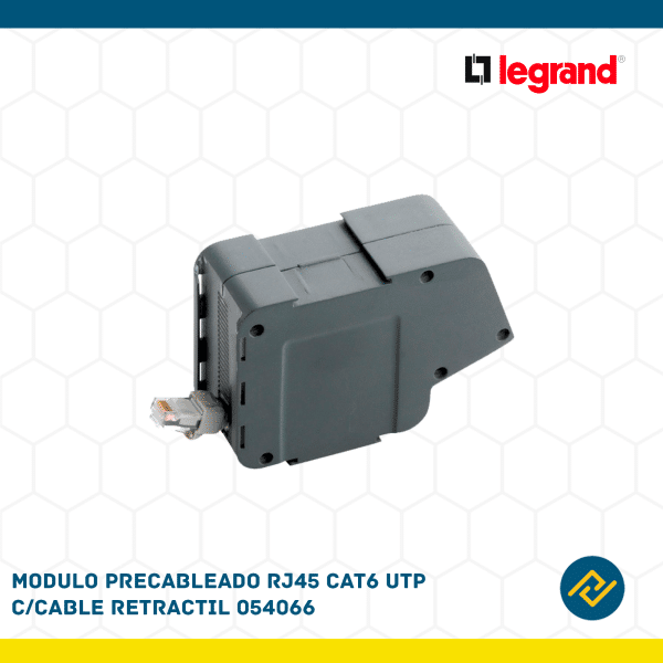 MODULO PRECABLEADO RJ45 CAT6 UTP C/CABLE RETRACTIL 054066