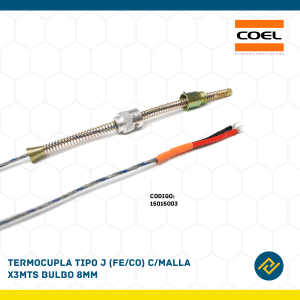TERMOCUPLA TIPO J (FE/CO) C/MALLA X 3MTS BULBO 8MM CODIGO: 15015003