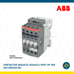 CONTACTOR 18A(AC3) 30A(AC1) 690V 3P 1NA 100-250VAC/DC CODIGO: 1SBL177001R1310