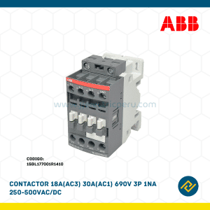 CONTACTOR 18A(AC3) 30A(AC1) 690V 3P 1NA 250-500VAC/DC CODIGO: 1SBL177001R1410