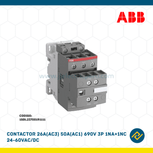 CONTACTOR 26A(AC3) 50A(AC1) 690V 3P 1NA+1NC 24-60VAC/DC CODIGO: 1SBL237001R1111