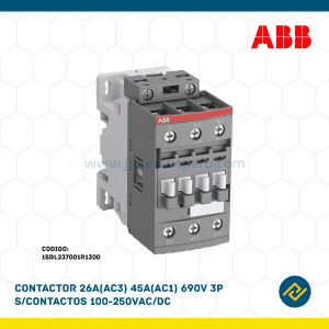 CONTACTOR 26A(AC3) 45A(AC1) 690V 3P S/CONTACTOS 100-250VAC/DC CODIGO: 1SBL237001R1300