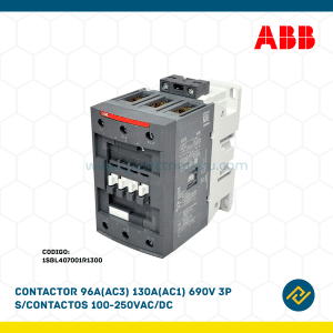 CONTACTOR 96A(AC3) 130A(AC1) 690V 3P S/CONTACTOS 100-250VAC/DC CODIGO: 1SBL407001R1300