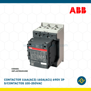 CONTACTOR 116A(AC3) 160A(AC1) 690V 3P S/CONTACTOS 100-250VAC CODIGO: 1SFL427001R1300
