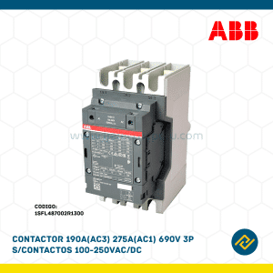 CONTACTOR 190A(AC3) 275A(AC1) 690V 3P S/CONTACTOS 100-250VAC/DC CODIGO: 1SFL487002R1300