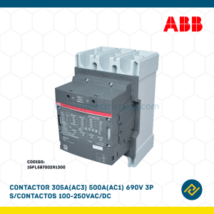 CONTACTOR 305A(AC3) 500A(AC1) 690V 3P S/CONTACTOS 100-250VAC/DC CODIGO: 1SFL587002R1300
