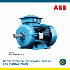 MOTOR TRIFASICO 220/380/440V 1800RPM 0.75HP 80MA4 IP55 IE2 CODIGO: 3GBA082310-ASC-0.75