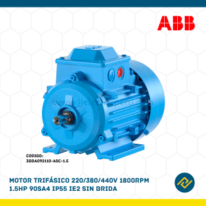 MOTOR TRIFASICO 220/380/440V 1800RPM 1.5HP 90SA4 IP55 IE2 SIN BRIDA CODIGO: 3GBA092110-ASC-1.5