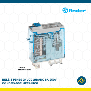 RELE 8 PINES 24VCD 2NA/NC 8A 250V C/INDICADOR MECANICO CODIGO: 465290240040