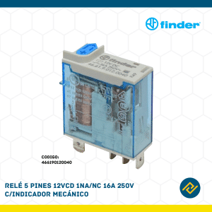 RELE 5 PINES 12VCD 1NA/NC 16A 250V C/INDICADOR MECANICO CODIGO: 466190120040