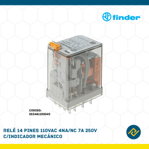 RELE 14 PINES 110VAC 4NA/NC 7A 250V C/INDICADOR MECANICO CODIGO: 553481100040