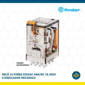 RELE 14 PINES 230VAC 4NA/NC 7A 250V C/INDICADOR MECANICO CODIGO: 553482300040