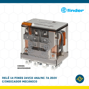 RELE 14 PINES 24VCD 4NA/NC 7A 250V C/INDICADOR MECANICO CODIGO: 553490240040