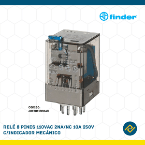 RELE 8 PINES 110VAC 2NA/NC 10A 250V C/INDICADOR MECANICO CODIGO: 601281100040