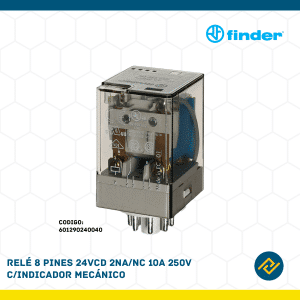 RELE 8 PINES 24VCD 2NA/NC 10A 250V C/INDICADOR MECANICO CODIGO: 601290240040