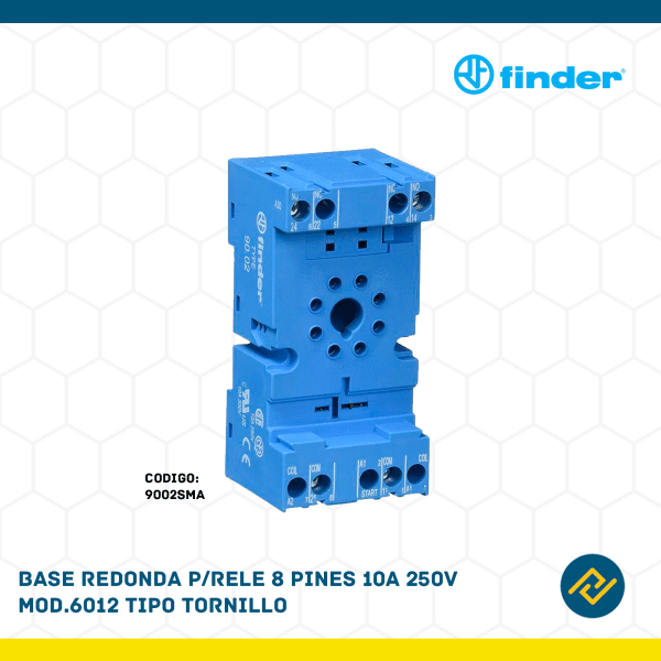 BASE REDONDA P/RELE 8 PINES 10A 250V MOD.6012 TIPO TORNILLO CODIGO: 9002SMA