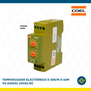 TEMPORIZADOR ELECTRONICO 0-30S/M 0-60M 94-242VAC 24VAC/DC CODIGO: AEGM