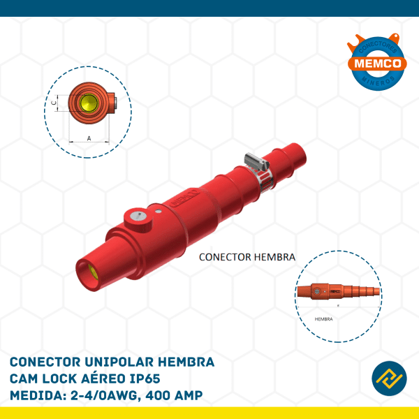 CONECTOR UNIPOLAR HEMBRA CAM LOCK AEREO IP65 2-4/0AWG, 400AMP