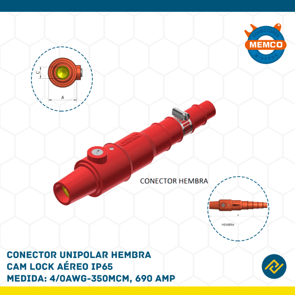 CONECTOR UNIPOLAR HEMBRA CAM LOCK AEREO IP65 4/0AWG-350MCM, 690 AWP