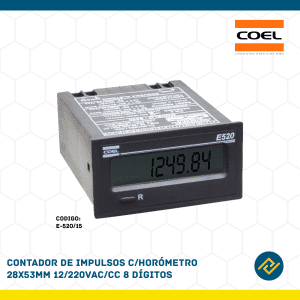CONTADOR DE IMPULSOS C/HOROMETRO 28X53MM 12/220 VAC/CC 8 DIGITOS CODIGO: E-520-15