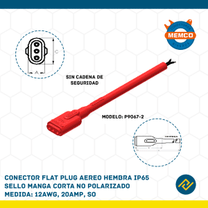 CONECTOR FLAT PLUG AEREO HEMBRA IP65 SELLO MANGA CORTA NO POLARIZADO 12AWG, 20AMP, SO MODELO: P9067-2