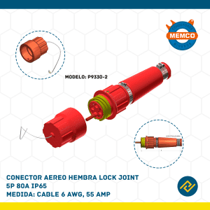 CONECTOR AEREO HEMBRA LOCK JOINT 5P 80A IP65 CABLE 6AWG, 55AMP MODELO: P9330-2
