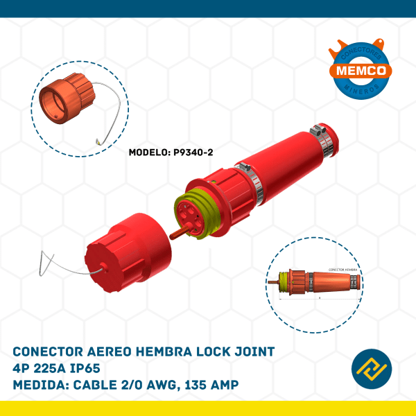 CONECTOR AEREO HEMBRA LOCK JOINT 4P 225A IP65 CABLE 2/0AWG, 135AMP MODELO: P9340-2