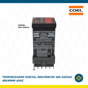 TEMPORIZADOR DIGITAL SEG/MIN/HR 100-220VAC 48X48MM 60HZ CODIGO: HWY 220VCA