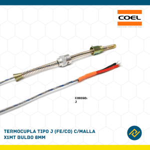 TERMOCUPLA TIPO J (FE/CO) C/MALLA X 1MT BULBO 8MM CODIGO: J
