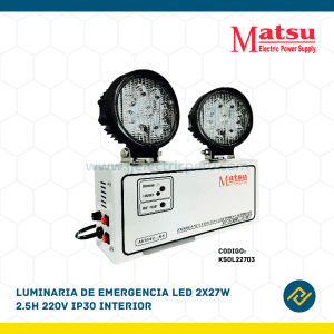 LUMINARIA DE EMERGENCIA LED 2X27W 2.5H 220V IP30 INTERIOR CODIGO: KSOL22703
