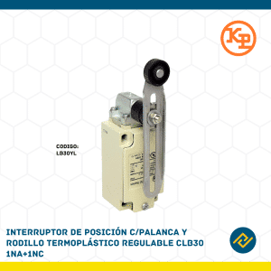 INTERRUPTOR DE POSICION C/PALANCA Y RODILLO TERMOPLASTICO REGULABLE CLB30 1NA+1NC CODIGO: LB30YL