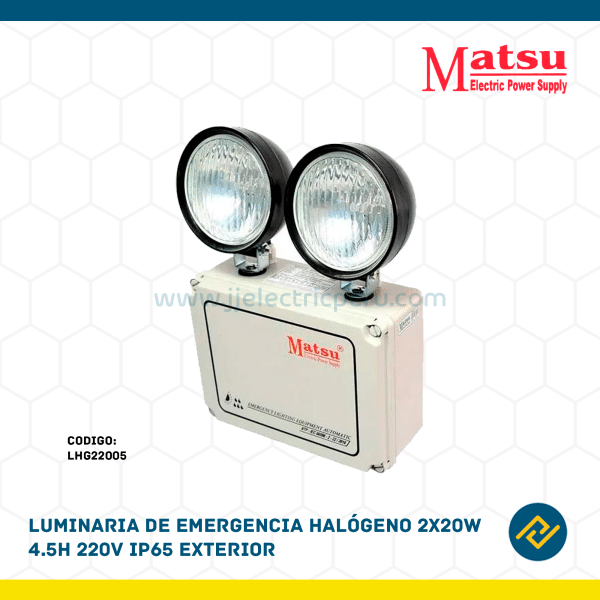 LUMINARIA DE EMERGENCIA HALOGENO 2X20W 4.5H 220V IP65 EXTERIOR CODIGO: LHG22005