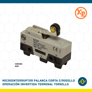 MICROINTERRUPTOR PALANCA CORTA C/RODILLO OPERACION INVERTIDA TERMINAL TORNILLO CODIGO: M3P