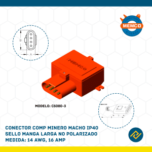 CONECTOR COMP MINERO MACHO IP40 SELLO MANGA LARGA NO POLARIZADO 14AWG, 16AMP MODELO: C5080-3