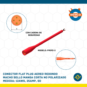 CONECTOR FLAT PLUG AEREO REDONDO MACHO SELLO MANGA CORTA NO POLARIZADO 12AWG, 25AMP, SO MODELO: P9092-3