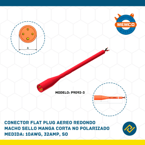 CONECTOR FLAT PLUG AEREO REDONDO MACHO SELLO MANGA CORTA NO POLARIZADO 10AWG, 32AMP, SO MODELO P9092-3