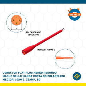 CONECTOR FLAT PLUG AEREO REDONDO MACHO SELLO MANGA CORTA NO POLARIZADO 10AWG, 32AMP, SO MODELO: P9092-5