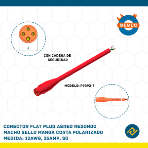 CONECTOR FLAT PLUG AEREO REDONDO MACHO SELLO MANGA CORTA POLARIZADO 12AWG, 25AMP, SO MODELO: P9092-7