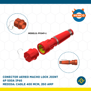 CONECTOR AEREO MACHO LOCK JOINT 6P 500A IP65 CABLE 400MCM, 250AMP MODELO: P9349-1