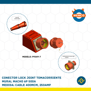 CONECTOR LOCK JOINT TOMACORRIENTE MURAL MACHO 6P 500A CABLE 400MCM, 250AMP MODELO: P9349-7